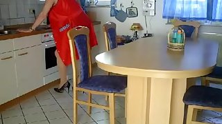 Granny fisted and banged on a kitchen..